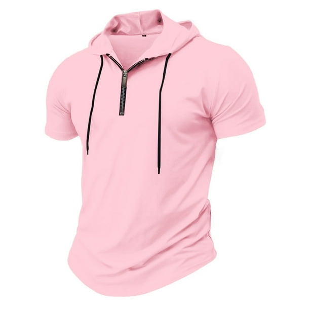 Mens Casual Manga Corta Botón Abajo Camisas de Moda con Capucha Suéter Camiseta, Estilo Deportivo Superior para el Uso Diario Y de Otoño Casual