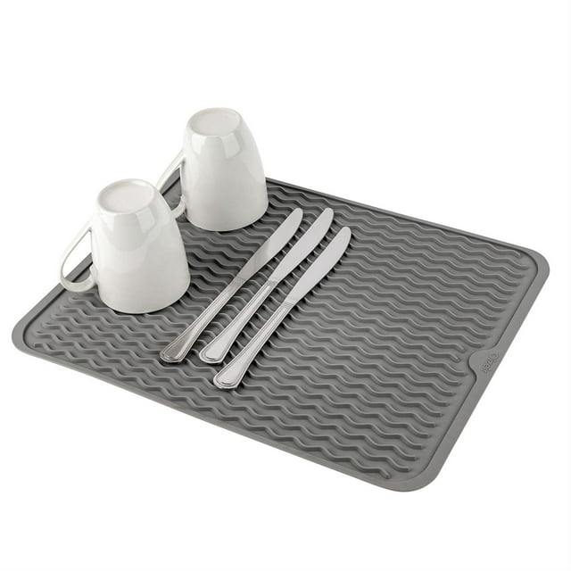 Drain Rack Kitchen Drain Pad for Daily Tableware and Glassware - Large Thickened Non Insulation Silicone Pad for Gentle Drying and