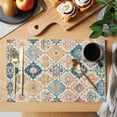 thumbnail image 2 of Morocco Ethnic Placemats Set of 6 Boho Country Retro Abstract Checked Place Mats Indoor Wipeable Table Mats Washable Cloth Dining Table Placemats for Kitchen Holiday Party Home Decor 13x19 Inch, 2 of 9