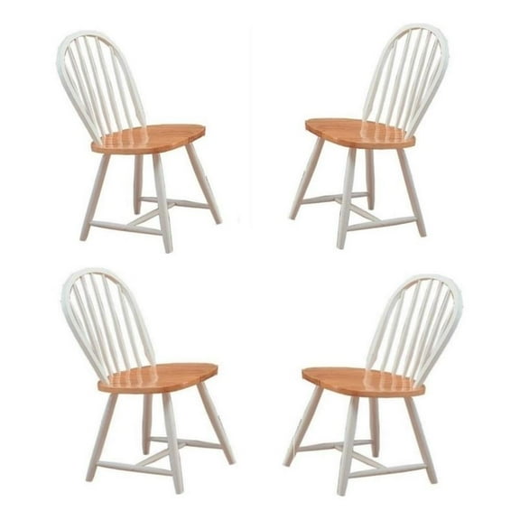 Bowery Hill Farmhouse Wood Dining Side Chair in Natural Brown-White (Set of 4)