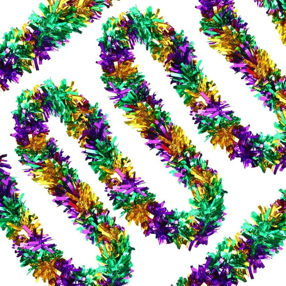 NOGIS 4 Pcs Mardi Gras Tinsel Garland Mardi Gras Decor Purple Green Gold Metallic Twist Garland Mardi Gras Hanging Decorations for Mardi Gras Carnival Party Indoor Outdoor Home Supplies 26.3 FT