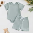 thumbnail image 2 of JUMEYU Baby Boy Outfit Newborn Newborn Baby Boy Summer Clothes Short Sleeve Romper Jumpsuit and Overall Shorts Set 2 Piece Outfit 0 3 6 9 12 18 24 Months (Light Green,6-9 Months), 2 of 8