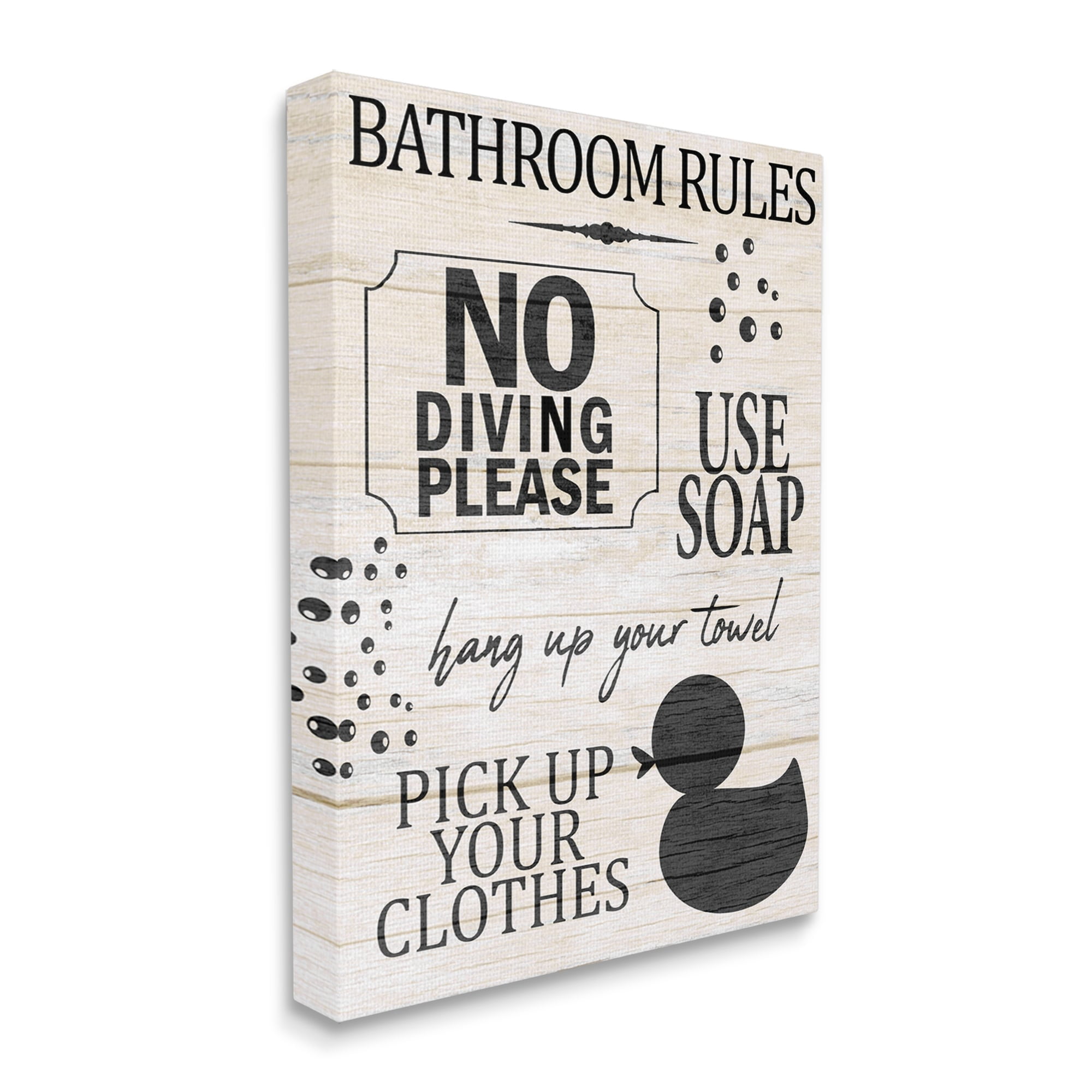 Stupell Industries Bathroom Rules Rustic Grain Pattern Design Sign Canvas Wall Art, 16 x 20, Design by Kim Allen