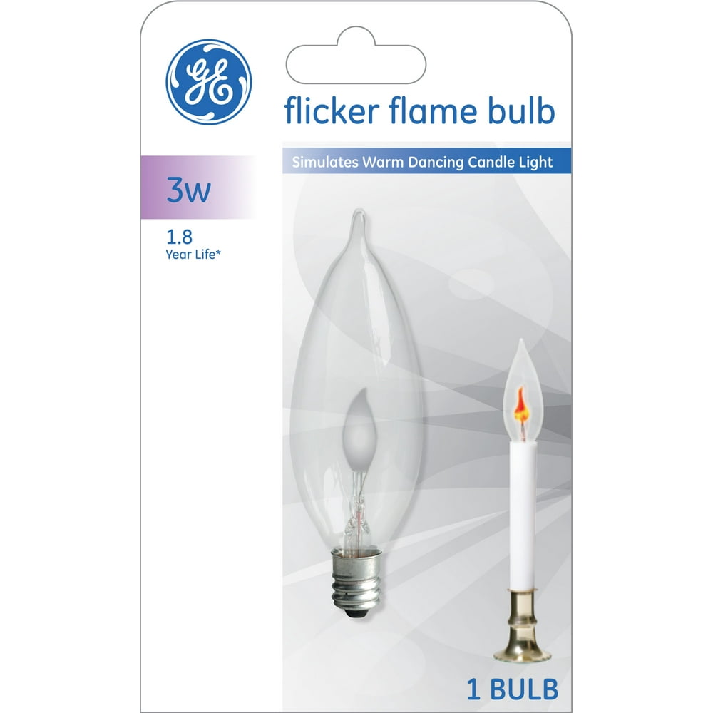 GE Incandescent 3Watt, Crystal Clear Decorative Flicker Flame Light Bulb, E12 Small Base, 1