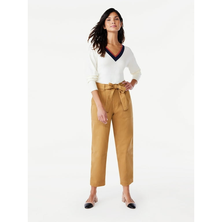 Free Assembly Women's High Rise Belted Barrel Pants, 26” Inseam for  Regular, Sizes 0-18 