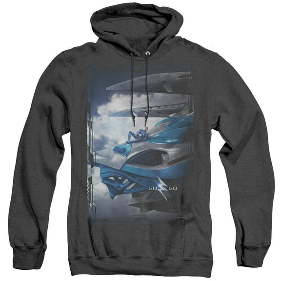 Power Rangers Blue Zord Poster Adult Heather Hoodie Sweatshirt Black
