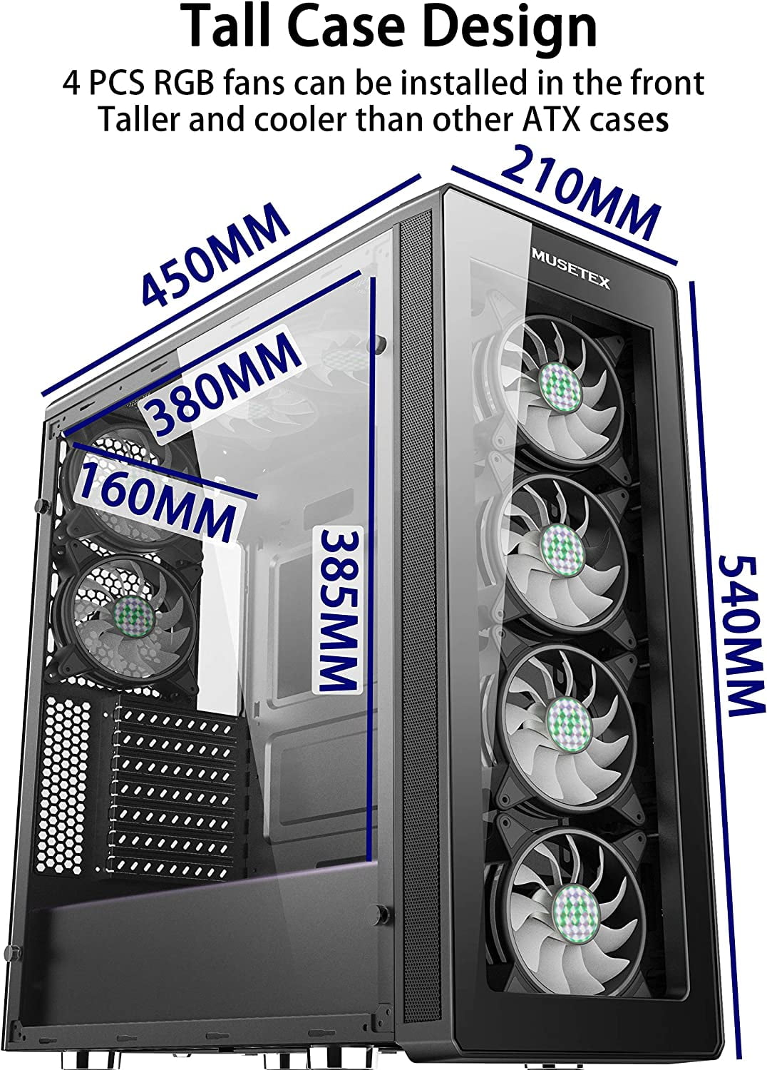 MUSETEX ATX Mid-Tower Computer PC Gaming Case with Remote Control (T400-MN8)