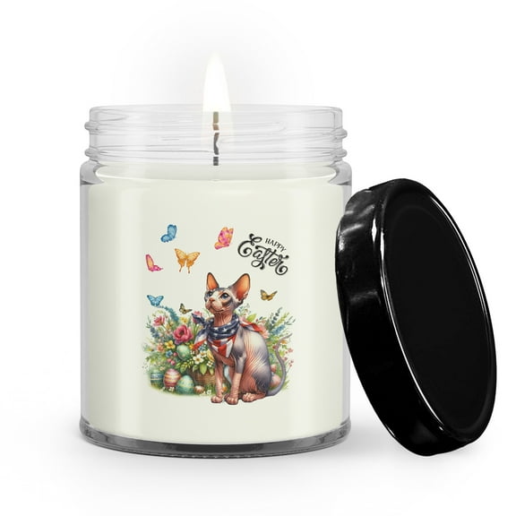 Sphynx Celebrates Spring and Enjoys a Happy Easter Soy Wax Candle Cat Lover Kitten Owner Gifts Idea 9oz White Birch & Black Pepper Candle - 02001