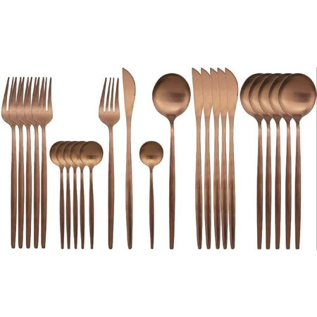 

Rose Gold Silverware Set 24 Pieces Stainless Steel Copper Flatware Set Cutlery Sets Include Knife Fork Spoon Teaspoon Service for 6 (Matte Rose Gold)