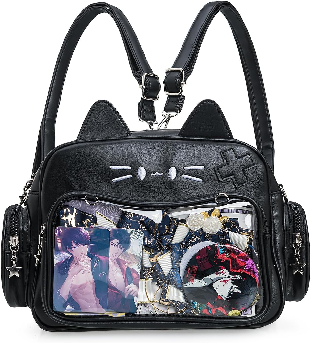 Kwuty Kawaii Ita Bag Backpack Crossbody Bag Cat Shoulder Bags Multi-Purpose Pin Display with Insert