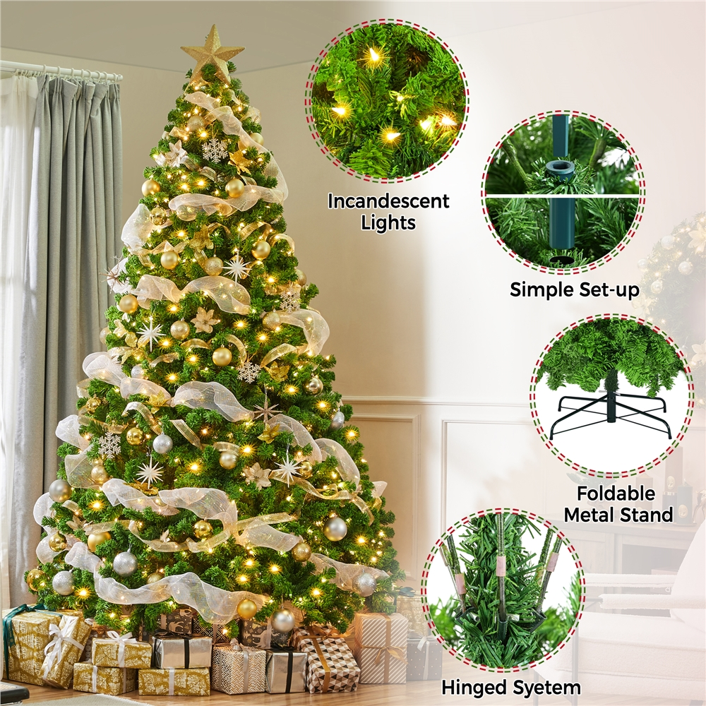 Renwick 9Ft Pre-lit Flocked Artificial Christmas Tree with Foldable Stand, Pure Green