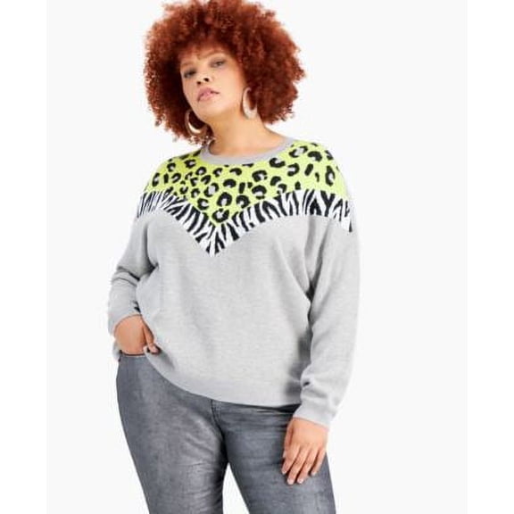 MSRP $80 Bar III Mixed Animal-Print Sweatshirt Yellow Size 0X