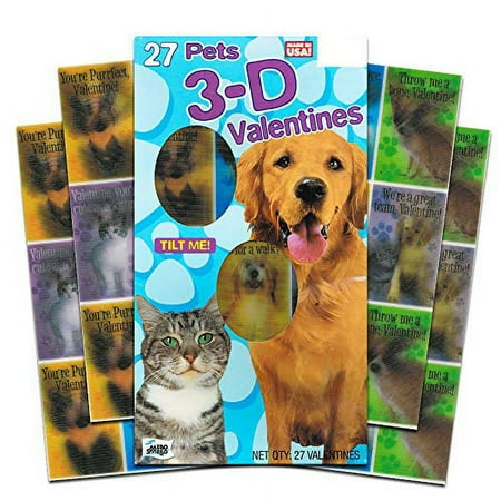 Pets 3D growing Lenticular Tilt 32 Valentines 6 Different Designs Dogs cats