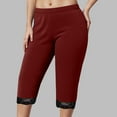 thumbnail image 2 of COMVALUE Women's Lace Trim Capri Leggings Stretch Crop Leggings Plus Size Summer Tights Pants (Red, 4XL), 2 of 5