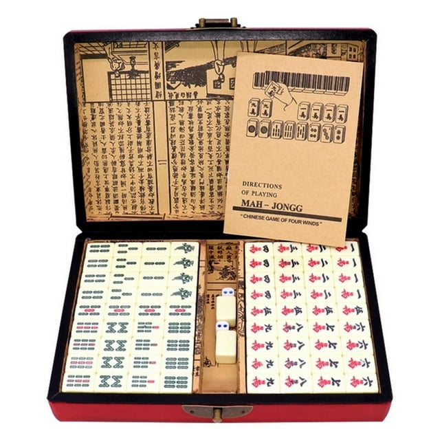 HUASHENG Antique Mini Mahjong English Mahjong Export Travel Mahjong With Antique Leather Box