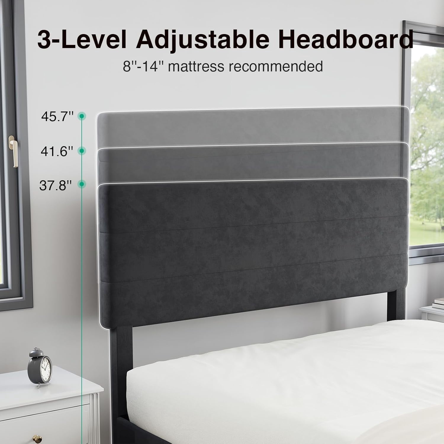 Novilla Full Size Platform Bed Frame with Velvet Headboard, Full Bed Frame with Wooden Slats Support, Fully Upholstered Mattress Fundation, No Box Spring Needed, Heavy Duty Feet, Easy Assembly, Black