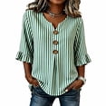 thumbnail image 2 of TGSLY Striped Tops for Women Trendy Casual Notched V Neck 3/4 Ruffle Sleeve Blouses Relaxed Fit Dressy Decorative Buttons Shirts XL, 2 of 6