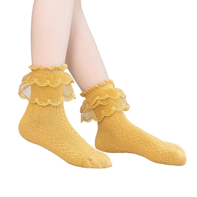 Kids Baby Girls Socks Cute Ruffled Mesh Patchwork Princess Dress Socks for Toddler Clothing Accessory