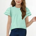 thumbnail image 7 of Cethrio Girls T-shirts with Ruffled, Summer Crewneck Solid Color Short Sleeve Tops Green Size 9-10T, 7 of 7