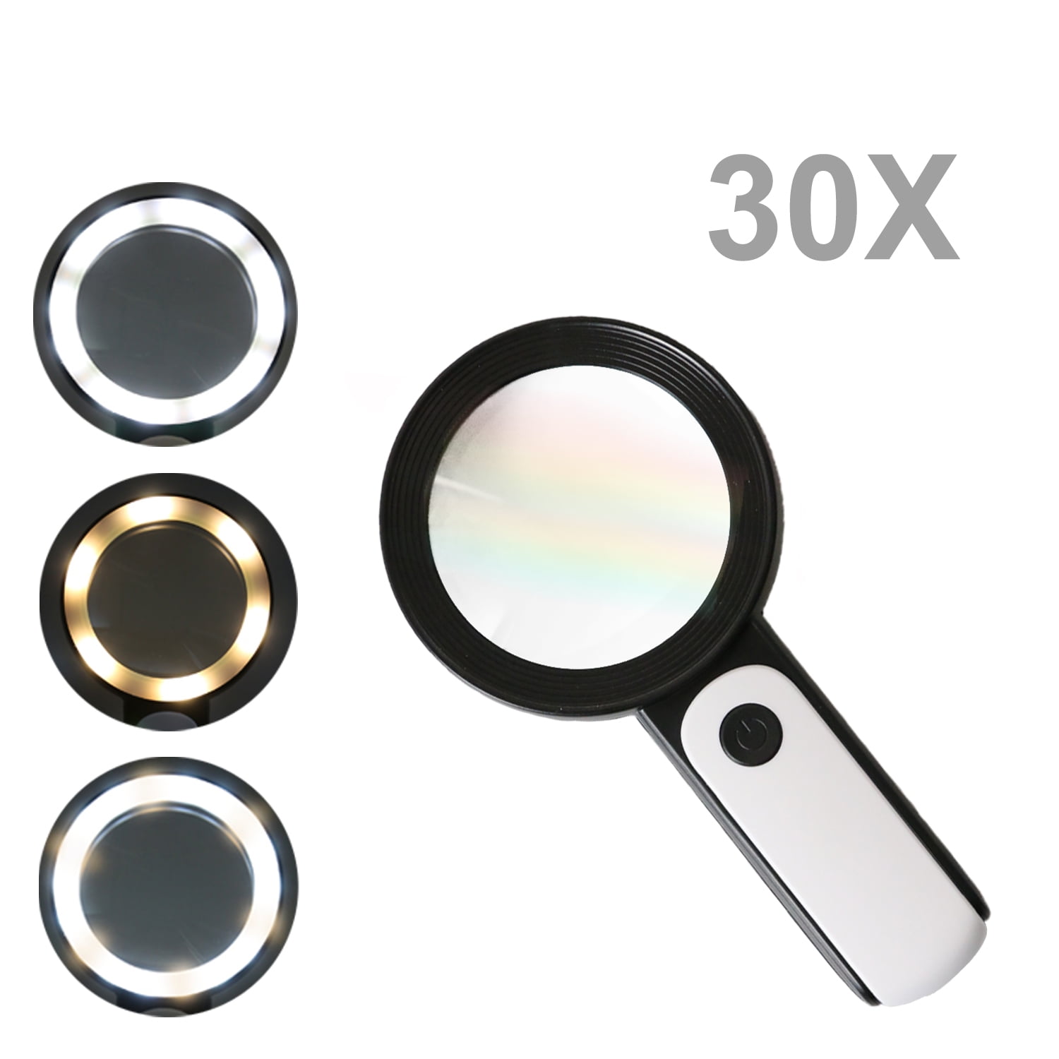 AIDUCHO Magnifying Glass with Light, 30X Handheld Large Magnifying Glass 18LED Cold and Warm
