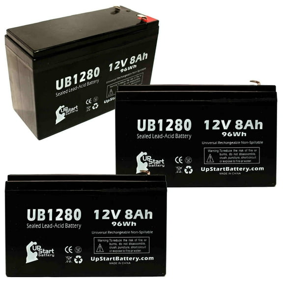 3x Pack - Compatible Minuteman MCP 2000IRM E Battery - Replacement UB1280 Universal Sealed Lead Acid Battery (12V 8Ah, 8000mAh, F1 Terminal, AGM, SLA) - Includes 6 F1 to F2 Terminal Adapters
