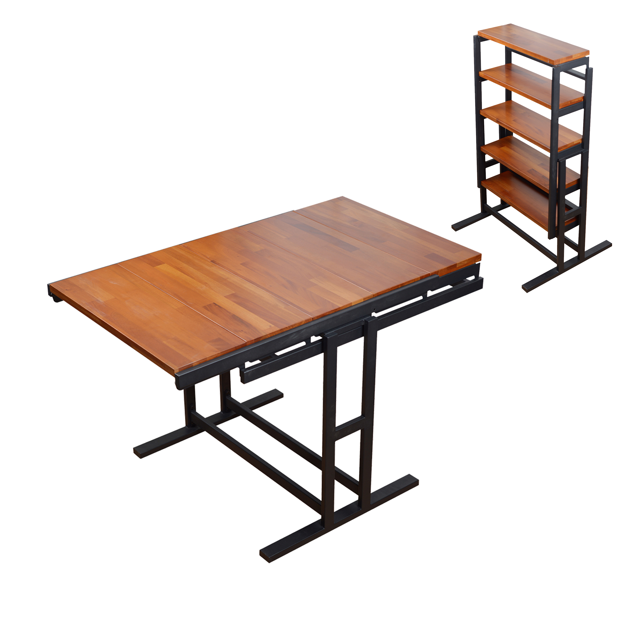 Multifunction Convertible Dining Table, Free Switch Solid Wood Square Table Shelf for Home and