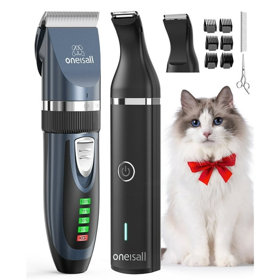 Oneisall X2 N5 Cat Clippers for Matted Hair, 2 in 1 Cat Grooming Kit, Quiet Cordless Cat Shaver and Paw Trimmer for Long Hair, Cat Hair Trimmer for Grooming, Pet Clippers for Cats, Navy & Black