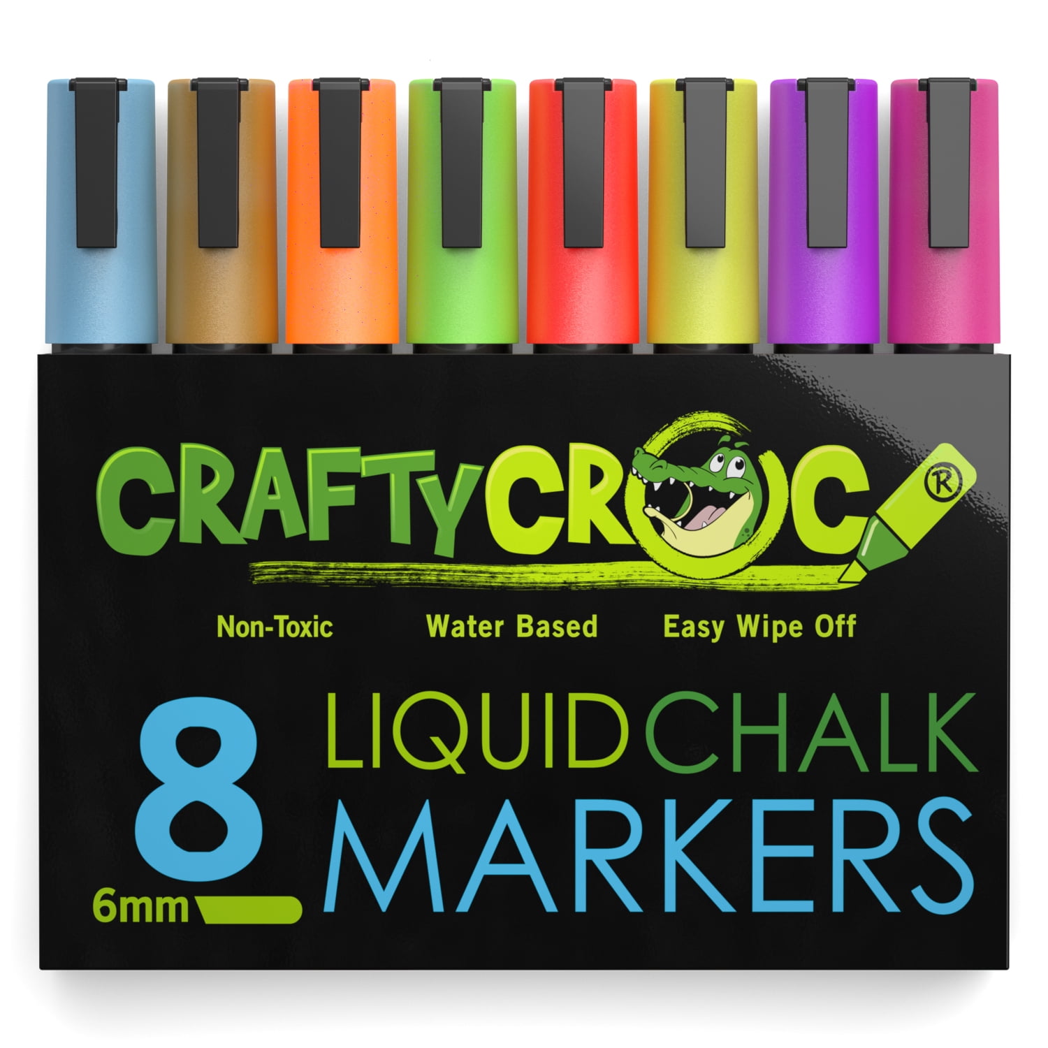 Crafty Croc Wet Erase Liquid Chalk Markers, Pack of 8 Vibrant Neon
