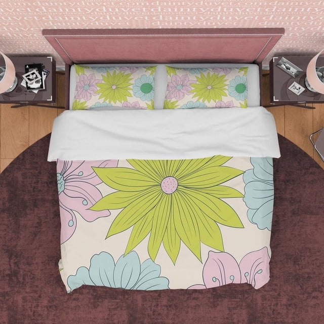 Vibrante Verde Floral Boho Ropa de Cama Colorido Funda Nórdica Bohemio Juego de Dormitorio,