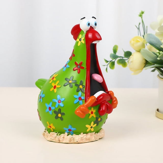 Xihbxyly Estatua de Resina de Pollo Divertido y Colorido, Ideal para Jardín o Balcón, para Uso Interior y Exterior, Colores Brillantes y Uniformes, Ideal para Fiestas, 4 Estilos Disponibles.
