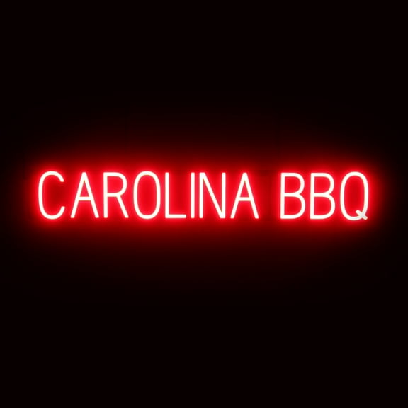 SpellBrite CAROLINA BBQ LED Sign for Business. 42.7" x 6.3" Red CAROLINA BBQ Sign Has Neon Sign Look With Energy Efficient LED Light Source. Visible from 500  Feet, 8 Animation Settings.