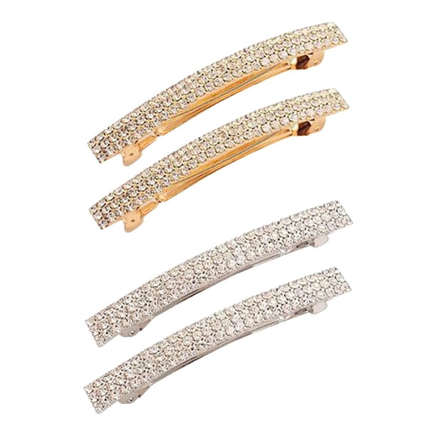 4 pinzas de cristal para el pelo, con estilo, para mujeres y niñas (doradas y plateadas)