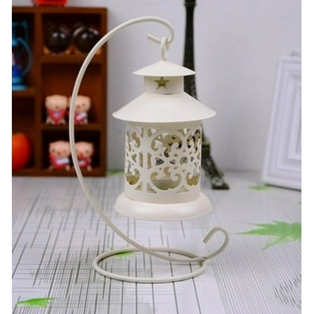Hanging Votive Lanterns - Handmade Round Metal Moroccan Votive Candle Holder Hanging Lantern, White Color