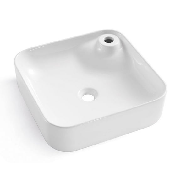 Altair Leonis 17 in. Square White Finish Ceramic Vessel Bathroom Vanity Sink