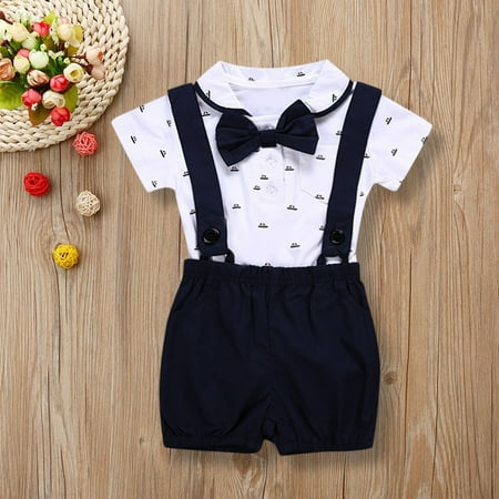 

Toddler Girl Clothes Short Sleeve Pants 2Pcs Romper Round Neck Casual Sporty Style Kids formal Suits for Boys