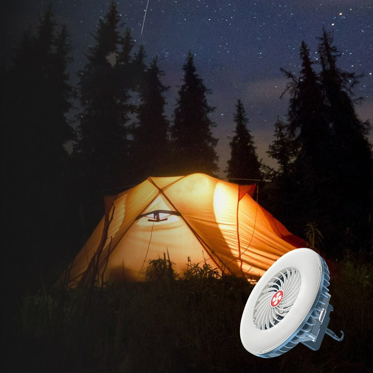 SDJMa Camping Fan with Led Lantern 1200mAh 6.6inch Rechargeable Battery Operated Tent Fan with Light and Hanging Hook for Outdoor Camping Tent