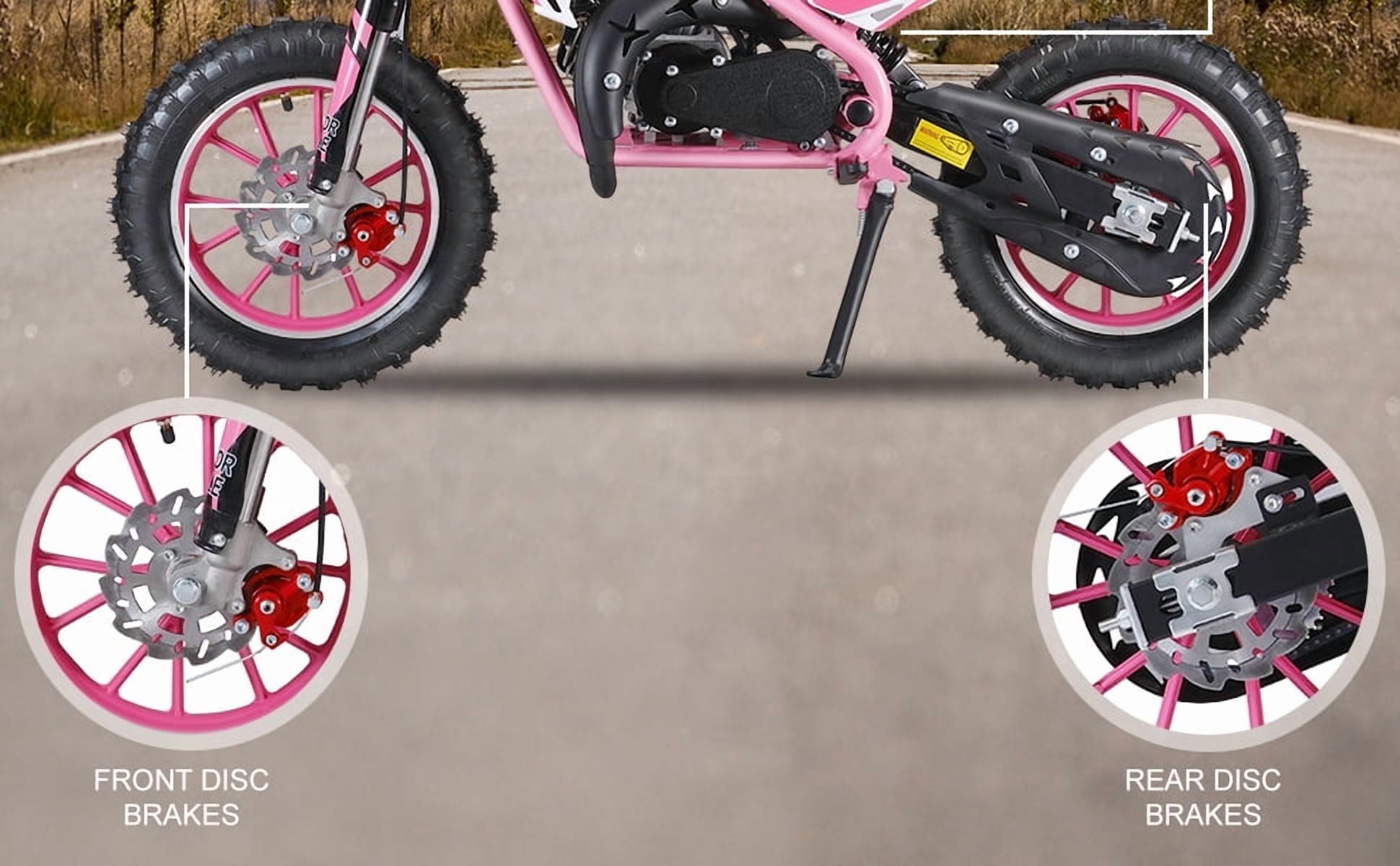 Mohsoe Kids Gas Dirt Bike 49cc 2-Stroke, 10 Inch Anti-Slip Tires with Shock Springs, Alloy Handlebars One Click Start, 30KM/H Max Speed, 25:1 Mixed Fuel, 150kg Capacity, 47 Inch
