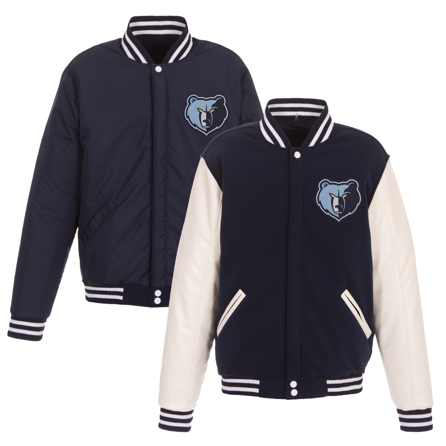 Men's JH Design Navy/White Memphis Grizzlies Reversible Fleece & Faux  Leather Full-Snap Jacket - Walmart.com