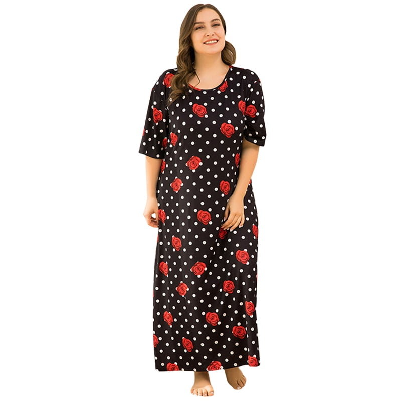 Women's Plus Size Long Print Sleepshirt Nightgown, Short-sleeved Loose ...