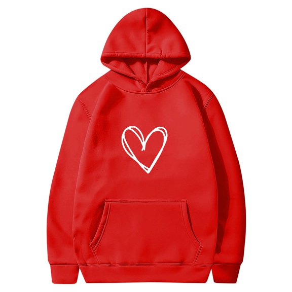 UAMVSH Long Sleeve Hoodie for Women Classic Valentine's Day Hooded Sweatshirts with Pockets Oversized Trendy Heart Printed Pullover(X-Large,Red 1)