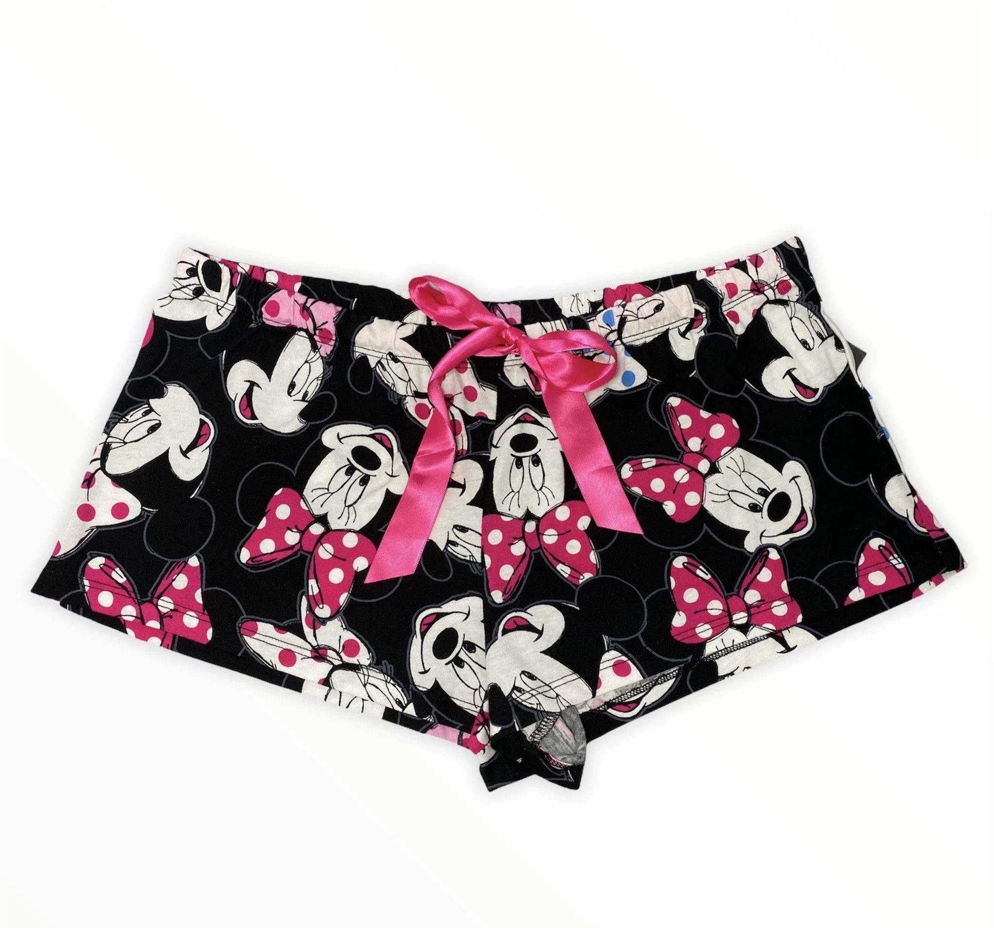 Minnie Mouse Black Pajama Boxer Shorts with Pink Satin Drawstring Bow ...
