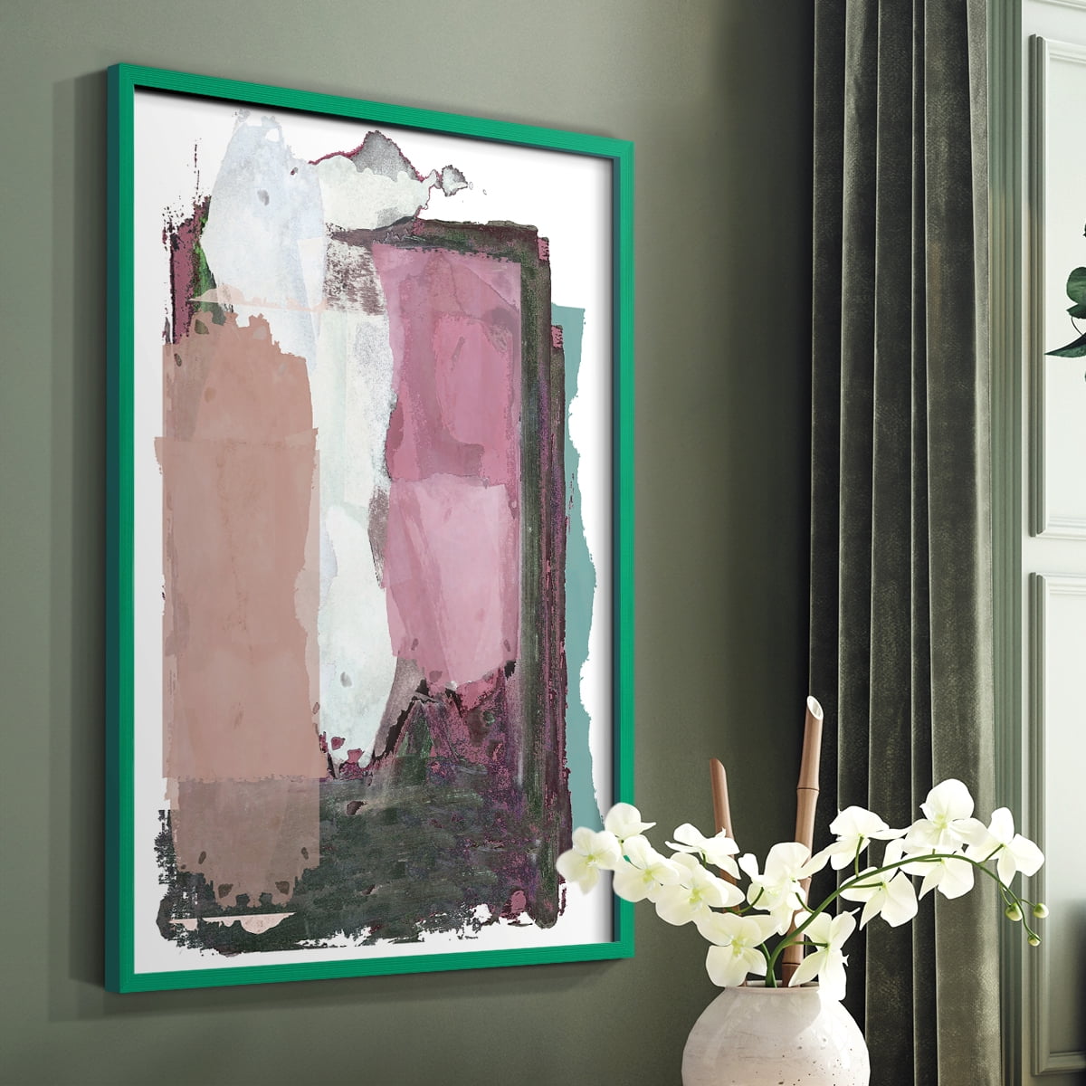 Brights Soft Wash II Framed Print in Green Solid Wood Framed Print No Nail Hanging