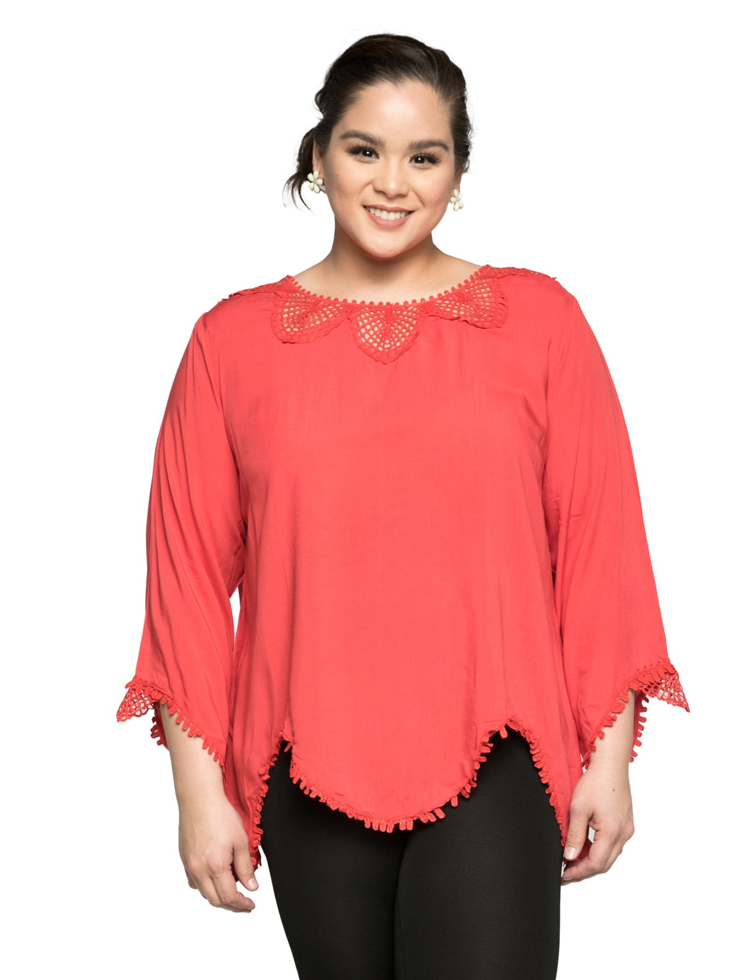 Xehar Womens Plus Size Casual 34 Sleeve Boatneck Blouse Top