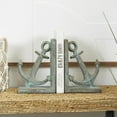 thumbnail image 2 of DecMode 4" Distressed Patina Anchor Blue Polyresin Bookends with Gold Foil Accents (Set of 2), 2 of 11