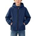 thumbnail image 2 of Boys Solid Color Long Sleeve Hooded Jacket Waterproof Zip-Up Coat with Pockets for Outdoor, 2 of 9