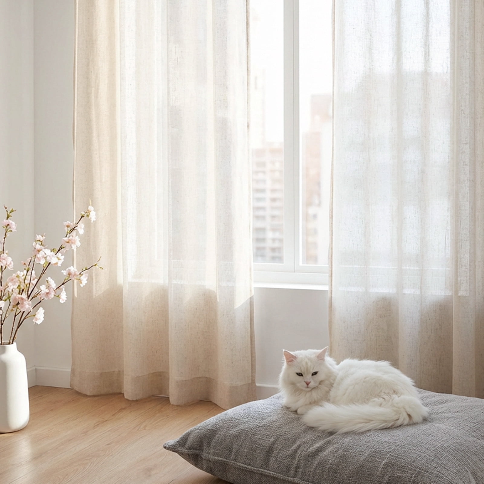 Linen Curtains 72 Inches Long 52" Wide for Bedroom Rod Pocket Semi Sheer Natural Linen Window Drapes Ensure privacy Farmhouse Curtains Extra Wide Curtain Panels(2 Panels)