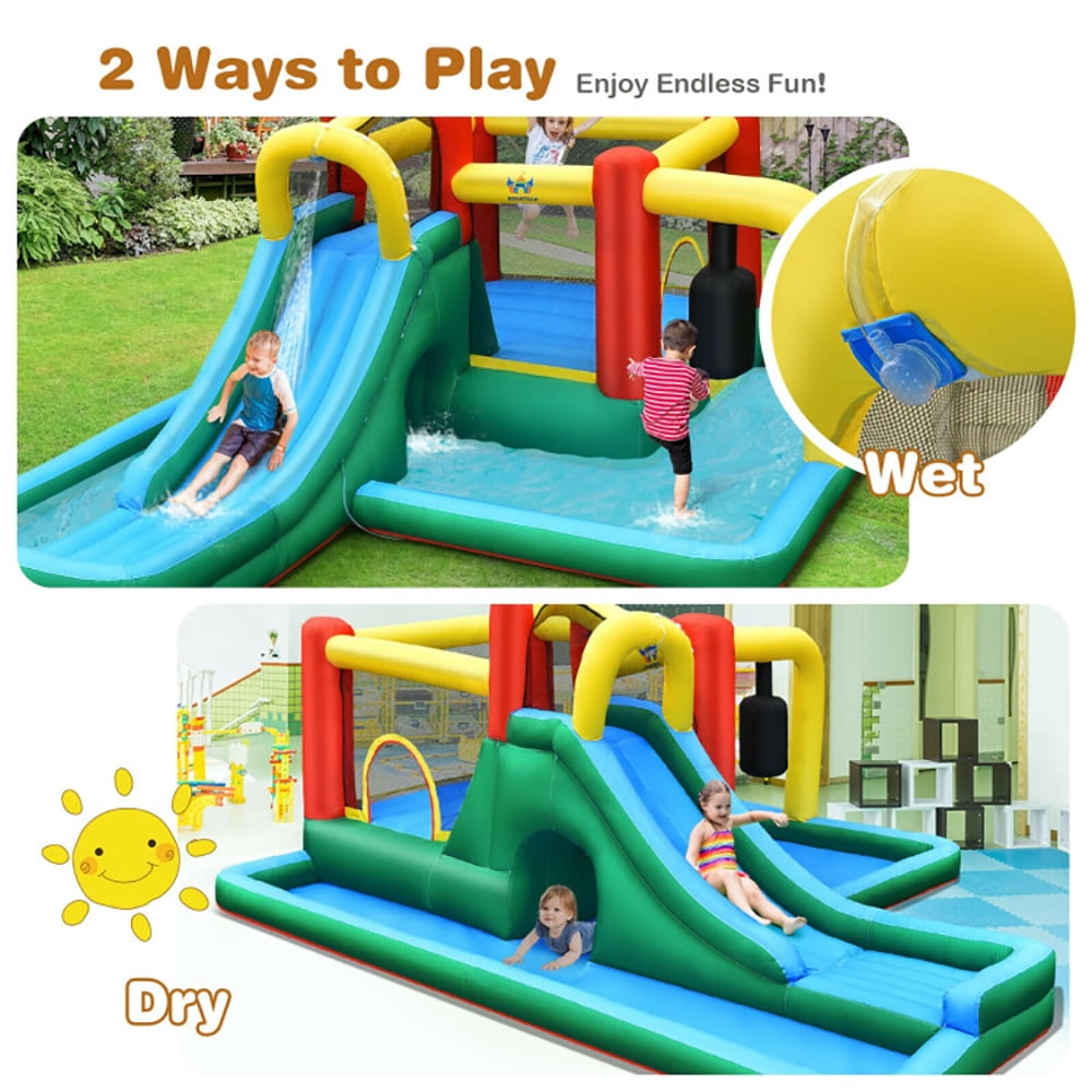 Aimee Lii Inflatable Water Slide Climbing Bounce House with Tunnel and 735W Blower, Playhouse for Kids Outdoor