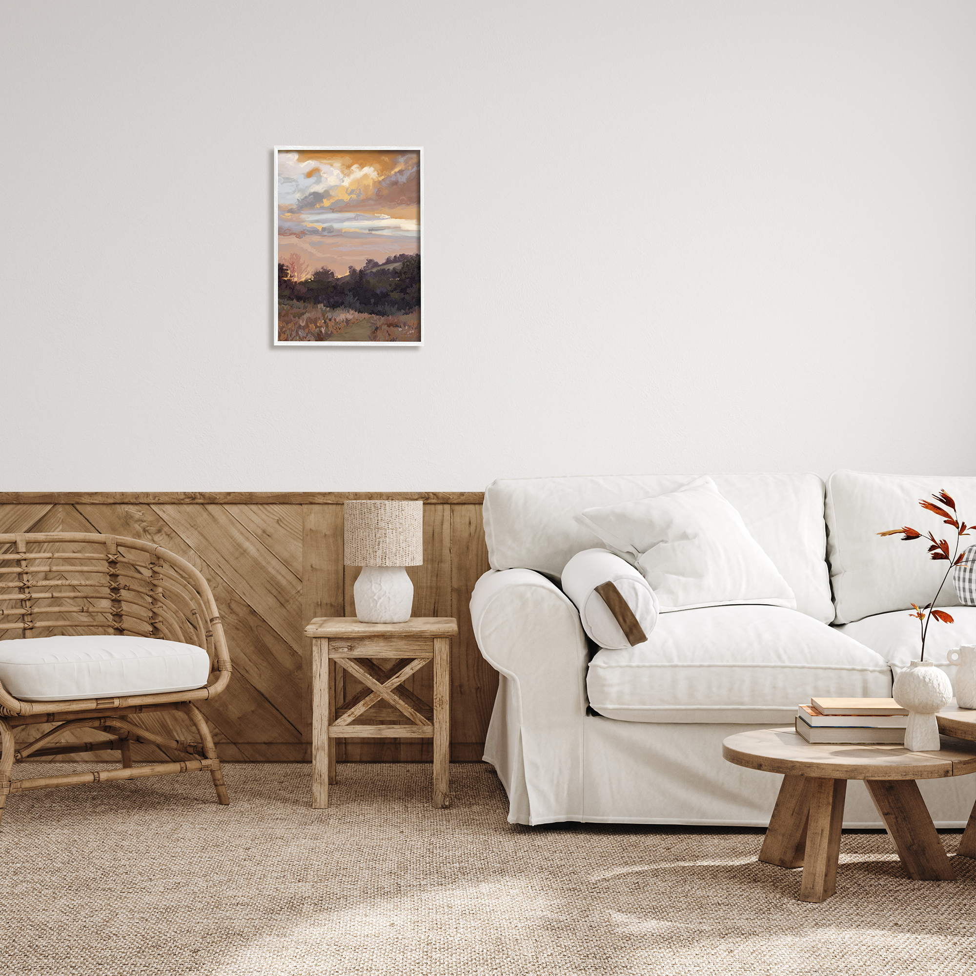 Stupell Industries Abstract Sunrise Landscape Landscape Painting White Framed Art Print Wall Art, 16 x 20