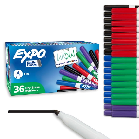 EXPO Dry Erase Markers, Fine Tip, Assorted Colors, 36 Count