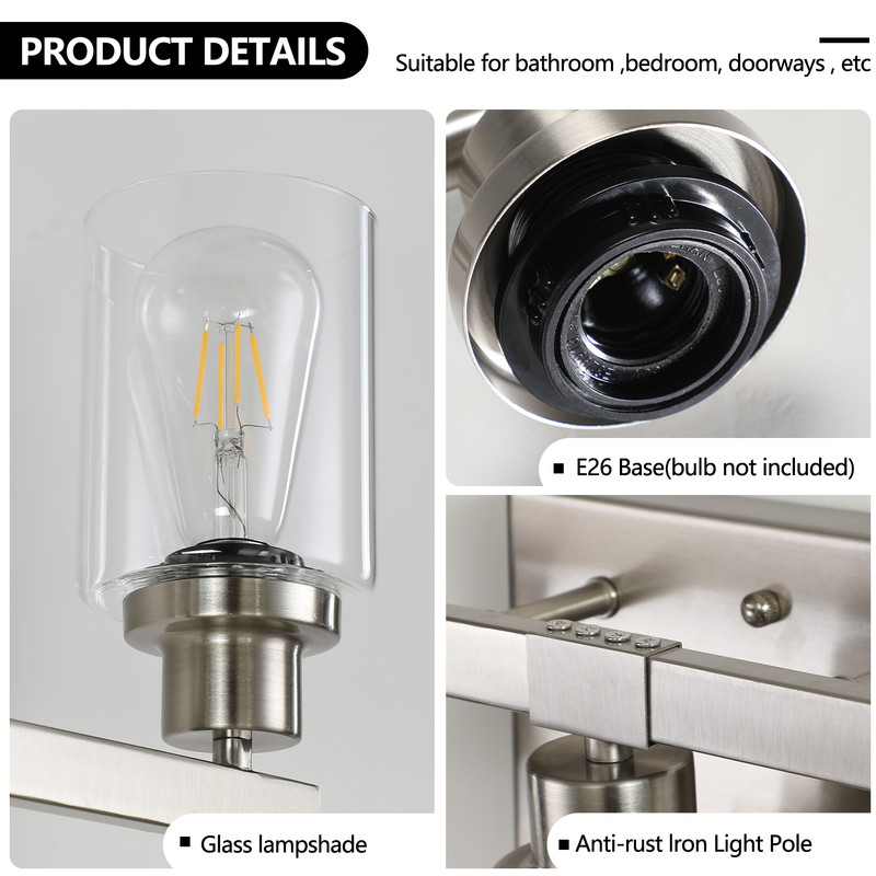 31" Modern 5-Light Bathroom Vanity Light with Clear Glass Shades, Brushed Nickel Wall Fixture for Mirror, Dressing Room, or Sink Area (Bulbs Not Included)